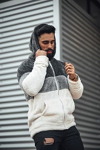 Image of GINGTTO Men's Fuzzy Sherpa Sweatshirt Fashion Pullover Fleece Hoodies