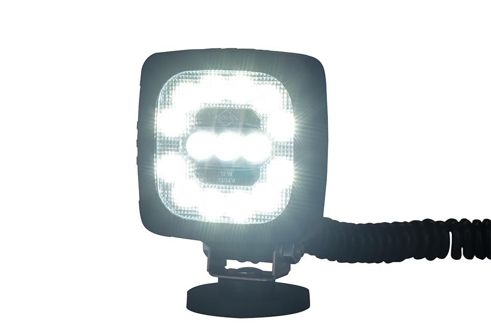 Lampa Robocza LED 15 Diod, 12W, 12/24V, Biała, Magnes, IP68, 1000lm, 8m Przewód Spiralny