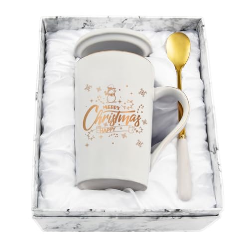 Joymkaing, tazza di Natale per donne, lavabile in lavastoviglie e adatta al microonde, idea regalo per Natale, 400 ml, colore bianco