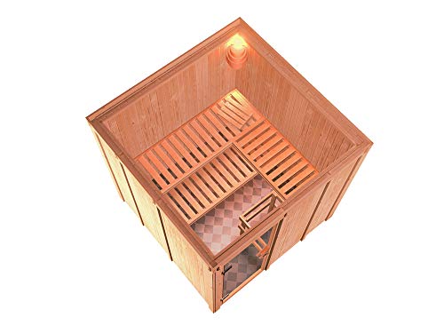 SAUNELLA Sauna mit Ofen | Bausatz Heimsauna - Saunakabine Maße: 196 x 196 x 198 cm | Saunaofen Komplett Sauna Zubehör | Saunaofen mit ext. Steuerung 9 kW