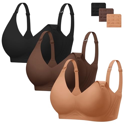 Image of Angelhood 3 Pack Nursing Bras for Breastfeeding Seamless Pregnancy Maternity Bra Wireless Sleep Bralette with Extenders