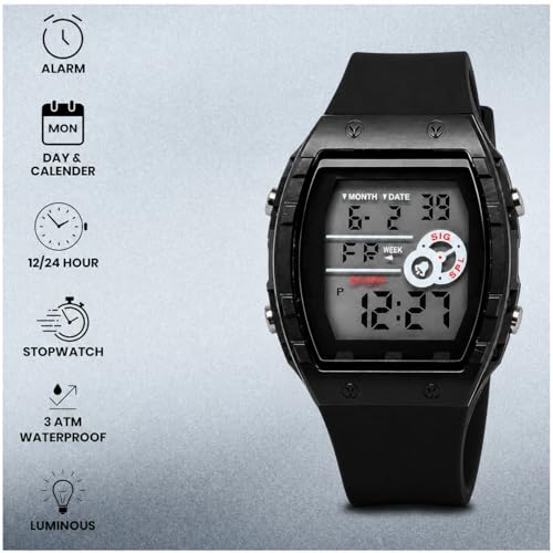 Image of Digital Sport Watch with Alarm, Stopwatch, Day & Calendar, 12 /24 Hour, Luminous, 3 ATM Waterproof