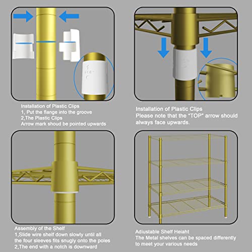 Xiofio 6 Tiers Heavy Duty Garment Rack,Clothing Storage Organizer, Metal Clothing Rack,Clothing Rack With Hanging Rod,Adjustable Shelf And Fixed Baskets,60.7"L X 15.7"W X 70.5"H Max Load 720Lbs,Gold #TOP5
