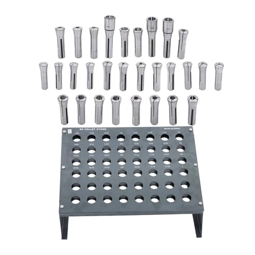 findmall 29Pcs R8 Collet Set with R8 Collet Rack Mill Spindle Taper Bore for Mill Machine