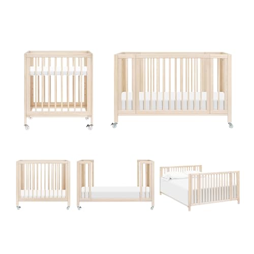babyletto Rolli 9-in-1 Convertible Baby Crib w/Wheels – Includes Conversion Kits for Bassinet, Standard Crib, Toddler Bed, Daybed & Junior Bed – GREENGUARD Gold – 3 Adjustable Heights, Washed Natural
