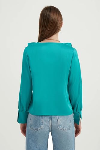 Hiccup V Neck Satin Ruffled Retro Blouse4