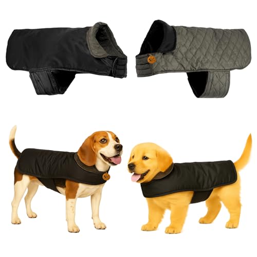 Sage Square Reversible Quilted Dog Winter Coat Jacket – Windproof, Waterproof, Pet Apparel, Insulated, Soft & Snug, Adjustable, Warm & Cozy for Indoor/Outdoor (Quilt Black, XL - 20 Inch)