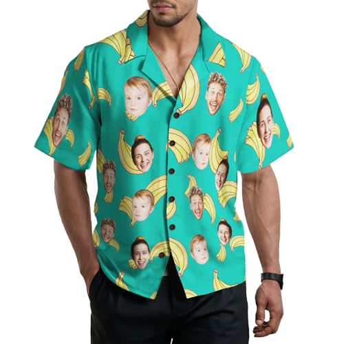 Custom Hawaiian Shirt with Face for Men, Unisex Tropical Beach Shirts Personalized Casual Funny Hawaii Button Down Shirts (Banana)