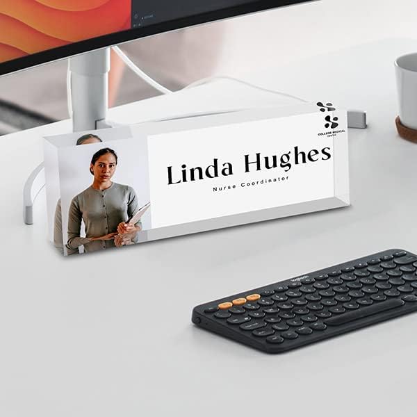 Miniatura 7 de Bivei - Placa de nombre personalizada para escritorio, foto grabada personalizada con nombre y título, placa de identificación de cristal para