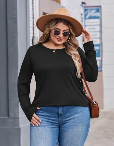 Image of IN'VOLAND Womens Plus Size Long Sleeve Shirts Crew Neck Basic Tee Fall Tops | Lightweight T-shirts Casual Blouses Fall Outfits