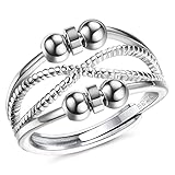 💫ANILLO ANTIESTRÉS PARA MUJER💫 El anillo ajustable está hecho de plata de ley 925 de alta calidad, galvanoplastia de alta calidad, fuerte retención de color, no vuelve los dedos azules, la superficie lisa no raya los dedos, las cuentas son fuertes y sólidas y difíciles de caer. . Puede girar rápido y mantenerse durante mucho tiempo. Lleno de alegria.