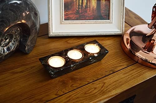 Black Marble 3 Hole Tea Light Candle Holder - Tea Lights Included