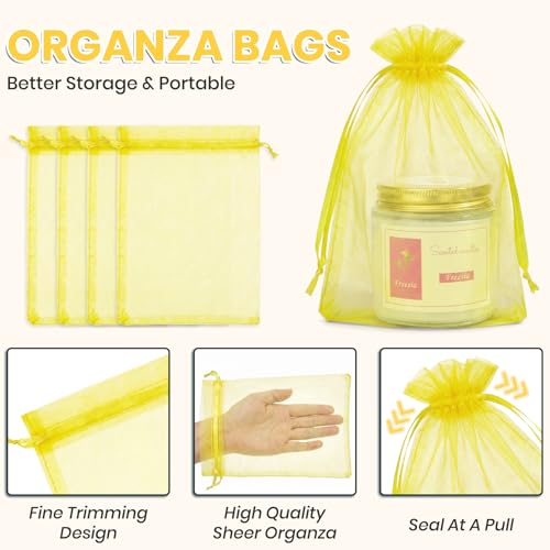 Image of ANZNKU 100 Pack Yellow Organza Bags 5x7 In, Small Mesh Gift Bags Bulk with Drawstring for Jewelry Candy Sachet Soap, Goodie Pouches for Wedding Baby Bridal Shower & Birthday Party Favors
