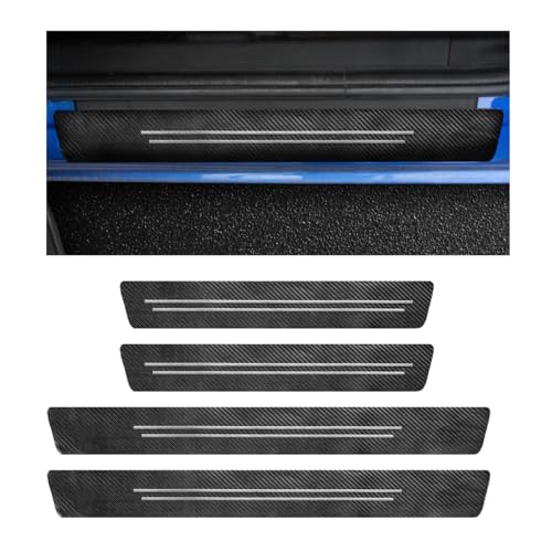 SHMZK 4 PCS Car Door Sill Protector, Waterproof Carbon Fiber Style Car Door Entry Guard Sill Protector, Anti-Scratch Door Threshold Strips Stickers for Most Vehicles, Car Accessories (White-4pcs)