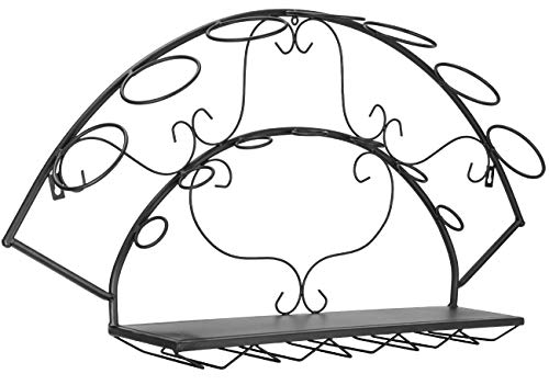 Sorbus® Wine Bottle Stemware Glass Rack Wall Mounted - Bordeaux Chateau Style - Holds 7 Bottles Of Your Favorite Wine - Elegant Storage For Kitchen, Dining Room, Bar, Or Wine Cellar (Black) #TOP4