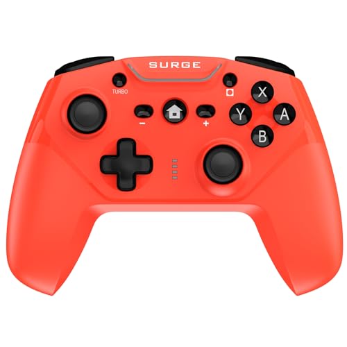 Wireless Pro Controller For Nintendo Switch & Switch 2 - Surge SwitchPad Neon Red Controller - Pro Features, 4 Programmable Macro Buttons, Turbo Functionality, Motion Controls, Rumble Feedback, Android Compatible