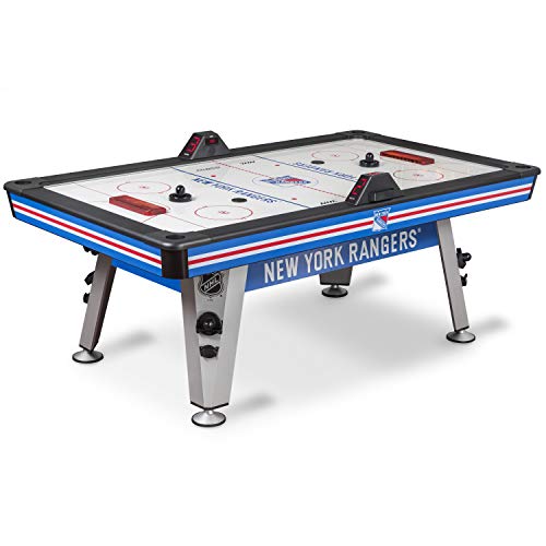 NHL Air Powered Hockey Table - New York Rangers - 84 Inch - Features Scratch Resistant Material, Automatic Scoring, and Built-In Accessory Storage