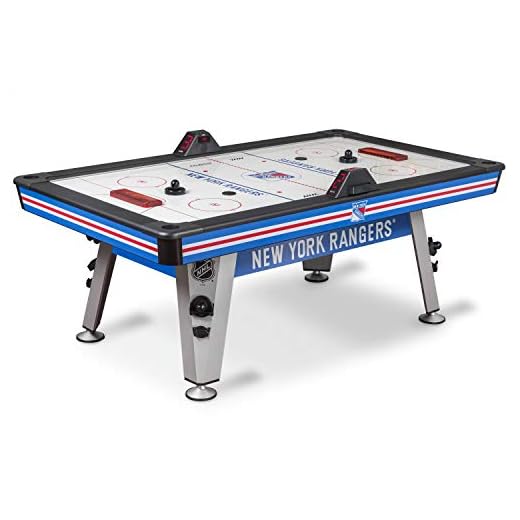 NHL Air Powered Hockey Table - New York Rangers - 84 Inch - Features Scratch Resistant Material, Automatic Scoring, and Built-In Accessory Storage