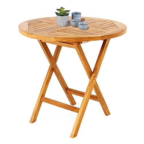 Dacom Teak Solid Wood Side Table- Round Wood Stain Finish - Patio, Deck, Lawn, Garden, Backyard Or Terrace Wooden Table - 31-Inch #TOP5