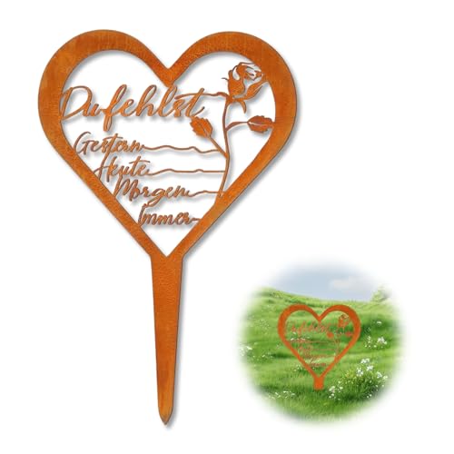 Decorazione per tomba, resistente alle intemperie, a forma di cuore, in metallo e acciaio, con scritta, decorazione per tomba, resistente alle intemperie, decorazione per tomba, 28 x 18 cm (rosa)