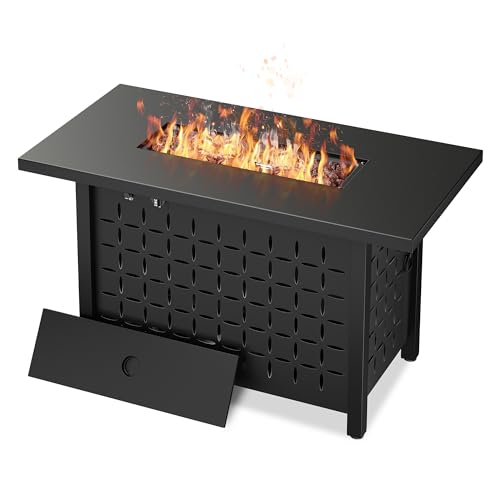 Vongrasig 43 inch Gas Fire Pit Table, 50,000 BTU Outdoor Rectangular Propane Firepit Table with Lid, Lava Rock, 2 in 1 Firepit Table for Outside, Patio, Deck, Garden, Backyard