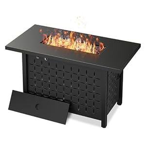 Vongrasig 43″ Gas Fire Pit for Outside, 50,000 BTU Outdoor Propane Fire Pit Table with Lid & Lava Rock, Steel Rectangular Fire Table for Patio, Backyard, Deck, Garden, Black