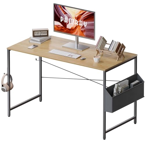Pamray47 Inch Computer Desk Small Spaces Desk with Storage Bag for Bedroom Writing and Home Office Work Small Study Desk Table Walnut