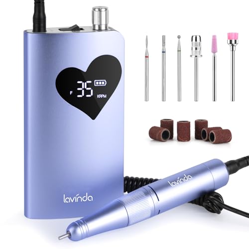 Lavinda Electric Nail Drill Machine, 35000RPM Professional Nail File Cordless Rechargeable Nail Efile for Acrylic Gel Nails (Purple 910)