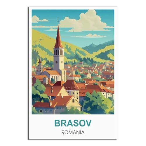 iPuzou Brasov – Affiches de voyage vintage de Roumanie sur toile pour décoration murale, affiches et peintures pour salon, 40 x 60 cm
