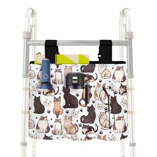 Uacyareni Cartoon Cat Walker Baskets for Rolling Folding Walker Polyester Rollator Bag Under Seat Large Capacity Bag for Walker for Elderly Walker Accessories
