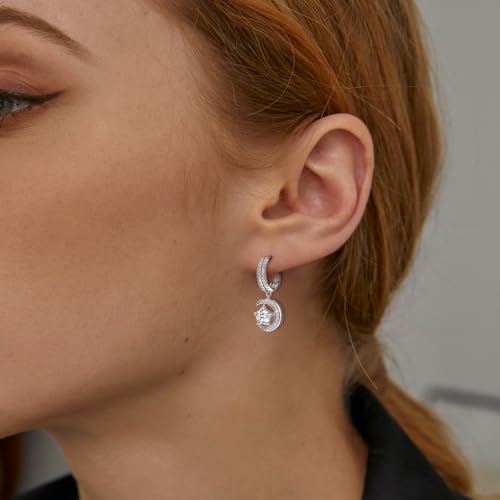 Sterling Silver Earrings for Women Dangle Hoop Charms Hypoallergenic Fashion Jewelry Star Moon Birthday Gift4