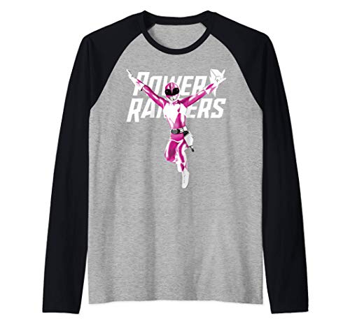 Power Rangers Pink Ranger Action Pose Logo Manche Raglan