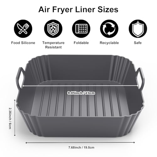 Image of 9-Inch Square Silicone Liners for Large Air Fryer 2Pack, Silicone Pot Baking Accessories for Chefman 6 to 8.5QT, Reusable Air Fryer Tray Insert for Oven Microwave Accessories