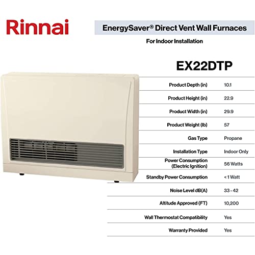 Rinnai Ex22Dtp Direct Vent Wall Furnace, Indoor Propane Heater, Energy Efficient Space Heater, 21,700 Btu, Beige #TOP4