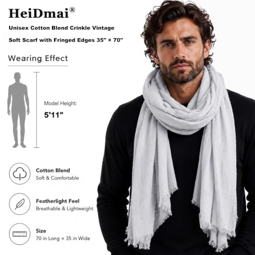 Image of Lightweight Cotton Blend Scarf for Women Men | Large,Breathable,Thin,Soft,Crinkle Scarf,Hijab Head Wrap,NeckScarf,Everyday,Travel Scarf,Summer Dress Scarves Holiday Gift