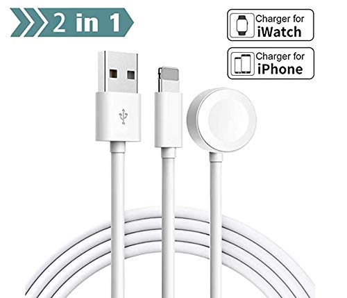 Hoidokly 2 en 1 Chargeur pour Apple Watch Câble Chargeur Sans Fil de Charge Portable avec Magnétique pour iWatch Série 4/3/2/1 et Phone 11/11 Pro/11 Pro Max/XS Max/XR/XS/8 Plus/8, Pad Air/Mini- 3.3 Ft