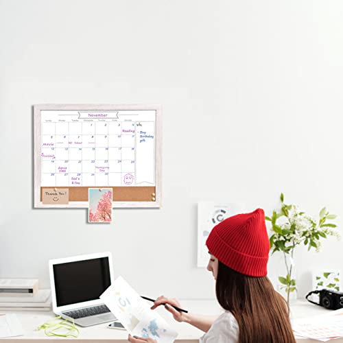 Toraso Whiteboard Calendar & Corkboard, 13" X 17" Combination Dry Erase White Board & Bulletin Board, White Wood Framed Calendar/Cork Combo Board(Zhyl-Wh-3442) #TOP4