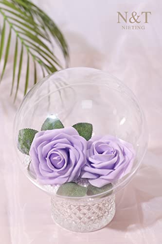 N&T Nieting Purple Artificial Flowers, 25Pcs Artificial Flowers Bulk Fake Flowers Roses With Stem For Diy Wedding Bridal Bouquet Mother's Day Valentines Day Baby Shower Home Decoration, Lavender #TOP3