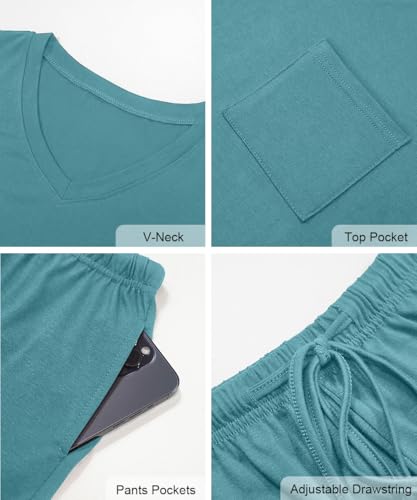 Image of RUBZOOF Women's Short Sleeve Pajama Sets with Pockets Casual V Neck 2 Piece Lounge Sets S-3XL