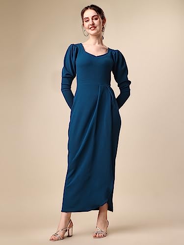 Image of Sheetal Associates Women's Puff Sleeve Wrap Bodycon Casual Maxi Dress Black