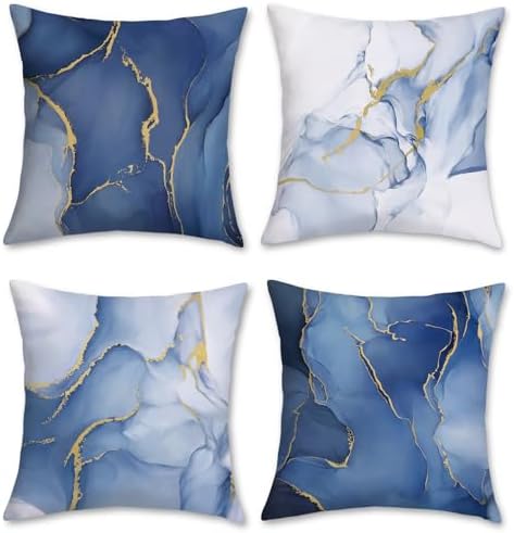 Bonhause Blue Marble Cushion Covers 45 x 45 cm Abstract Marble Bl...