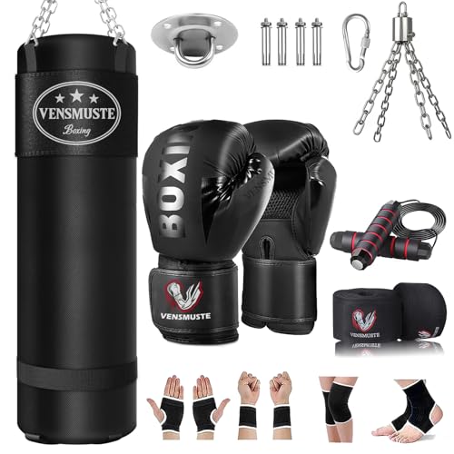 Vensmuste Heavy Punching Bag for Adults - Boxing Bag with 12oz Gloves - Perfect for MMA, Kickboxing, and Fitness Training - Durable Material with Chain - Unfilled