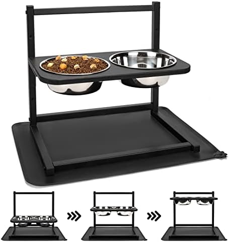 Emfogo Dog Bowls Elevated Dog Bowls Stand Adjustable Elevated 3 Heights5in 9in 13in with Spill Proof Mat Raised Dog Bowl for Large Dogs 16.5x16 inch