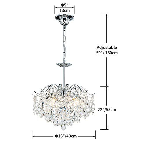 AGV LIGHTING CH012S K9 Crystal Chandelier, 6-Lights Modern Pendant Light Fixture for Living Space, Clear Crystal & Chrome Finish Frame