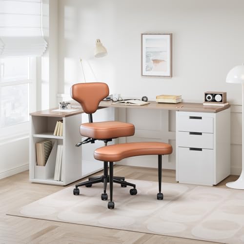 Meditationsfanatiker, Ergonomic Crosses Legged Chair with Wheels, Kniestuhl Mit Lendenwirbelstütze Und Verstellbarem Neigungswinkel for Home and Offices, 49–59cm Einstellbare Höhe