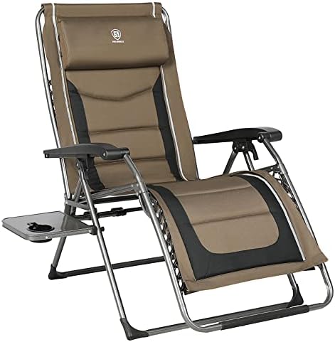 EVER ADVANCED Zero Gravity Lounge Chair with Padded Seat and Back,Oversize Recliner with Adjustable Headrest and Side Table, Support 300 lbs (Brown)