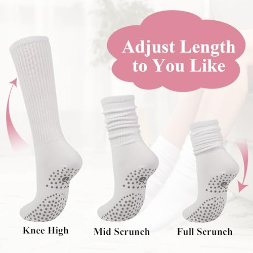 Image of Grip Pilates Socks for Women, Yoga Slouch Socks with Grip for Barre Workout Hospital Long Scrunch Slipper Socks