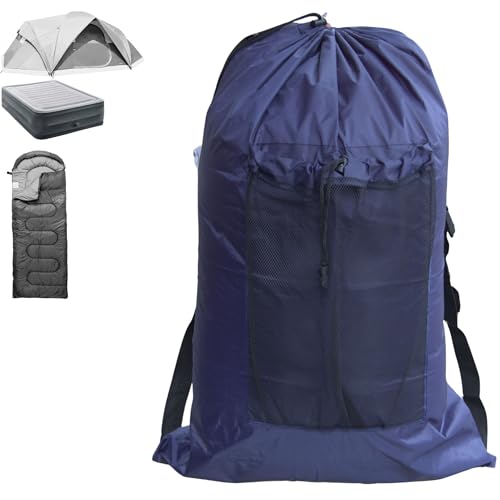 Bolsa para bolsa de dormir. También para bolsa de dormir, colchoneta para camping, lavandería, silla de playa, asiento elevador o para gradas, cama para perros, etc. - Poliéster 420D ligth duty con correas ajustables (Azul marino, Mediana) miniatura 1