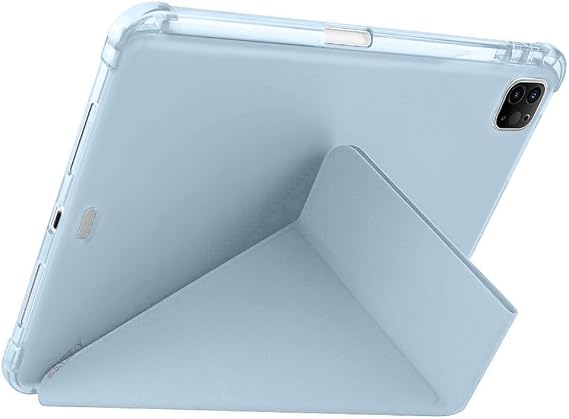 Sneezy Apple iPad Pro 11 inç 4.Nesil M2 2022 İle Uyumlu Kılıf Üçgen Katlanabilir Kalem Şarj Bölmeli Kılıf Mavi