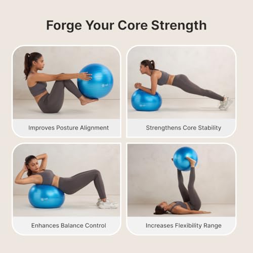 Image of CULT Anti-Burst Gym Ball 55 cm -Exercise & Balance, Yoga, Pilates, Core & Ab Workouts Durable 100kg Ball with Pump